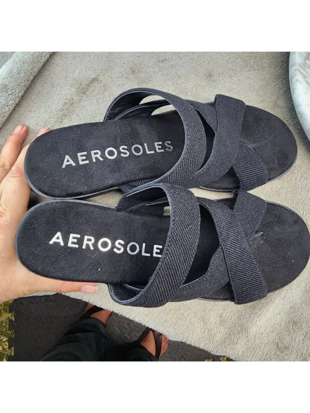 Aerosoles Shoes Womens Size 9.5 Black Fabric Slip On Sandals - Picture 9 of 11